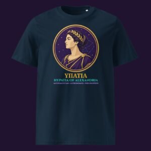 Hypatia of Alexandria Portrait Organic Cotton Tee – Navy & Pink