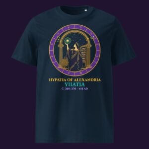 Hypatia Library & Stars Organic Cotton Tee – Navy & Pink