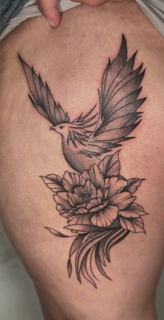 Dove bird forearm tattoo by Monique Andujo, Murrieta CA