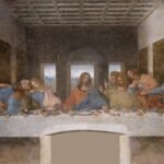 Leonardo da Vinci, The Last Supper (1495-1498), with Jesus and the twelve apostles at a long table